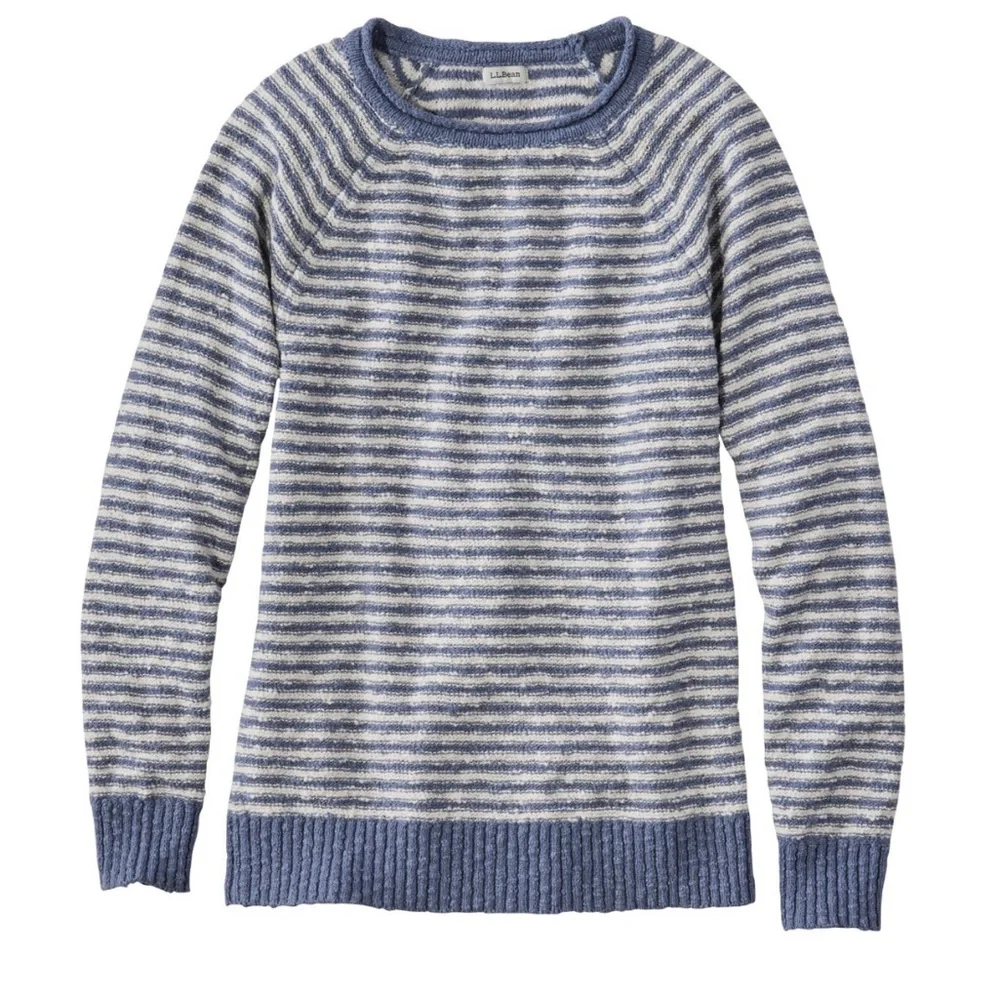 L.L. Bean Indigo Cotton Slub Rollneck Stripe Pullover Sweater. Women's Size: XL. - Picture 2 of 9